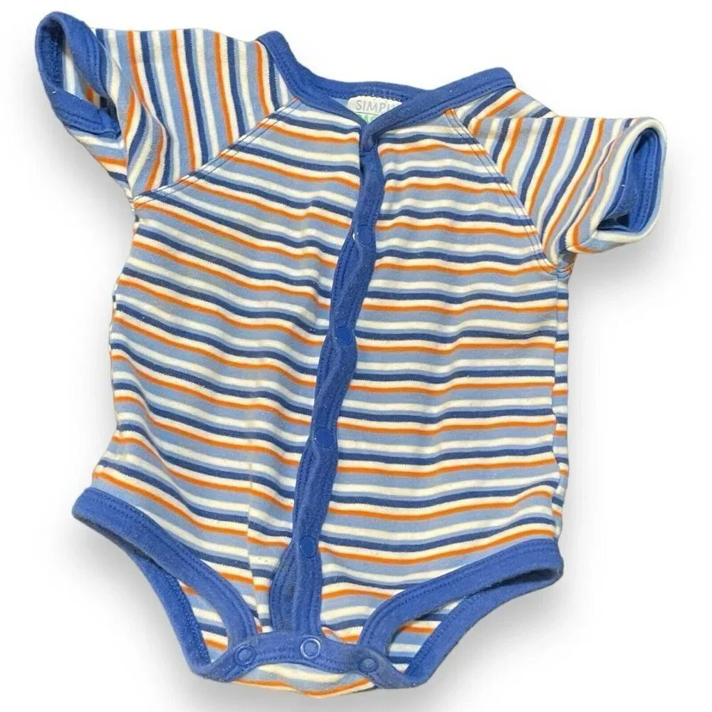 Simply Basic Striped Bodysuit Top Baby Boy 3 Months Blue Striped Snap Button